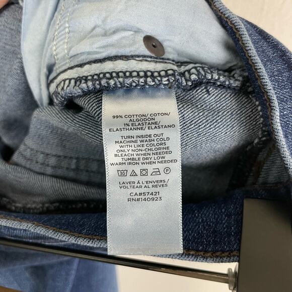 LOFT | High Rise Straight Cropped Lightly Distressed Dark Wash Jeans - Picture 6 of 6